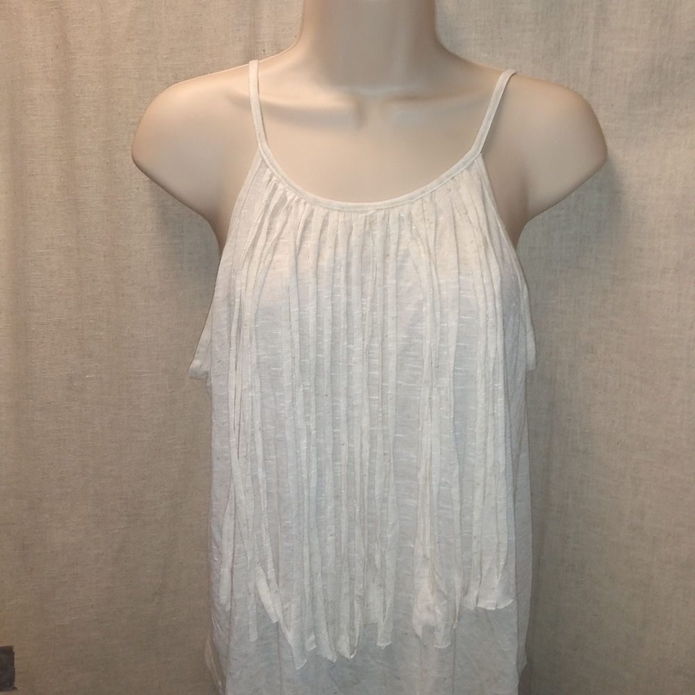 Rue 21 T-Strap Fringe Top, Lg, Cream/Off White, 100% Rayon, pre-owned